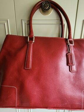 Coach Red Leather Tote Bag